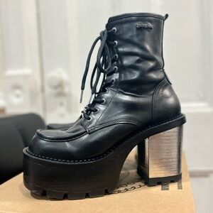 Chunky Black Leather Ankle Booties